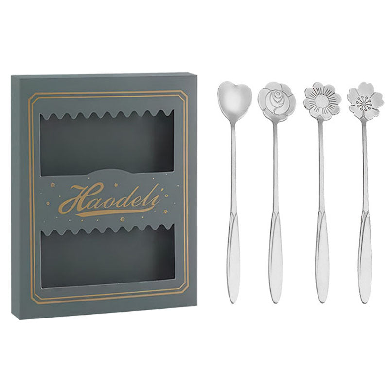 4PCS / Set 17.6-17.8cm Stainless Steel Flower Shape Spoons Tableware Teaspoon Dessert Coffee Spoon for Mixing Stirring 4PCS / Set 17.6-17.8cm Stainless Steel Flower Shape Spoons Tableware Teaspoon Dessert Coffee Spoon for Mixing Stirring